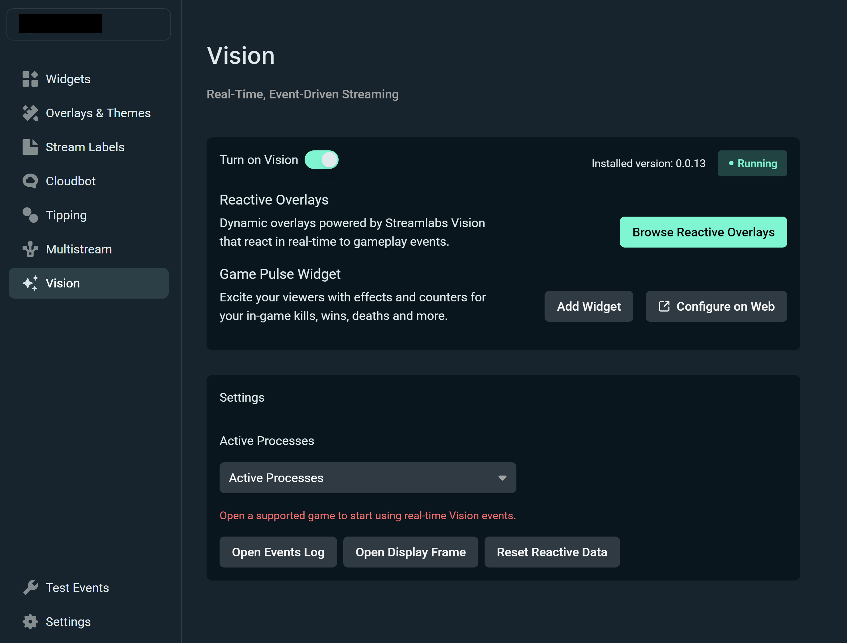 Vision tab in the Plugin for OBS